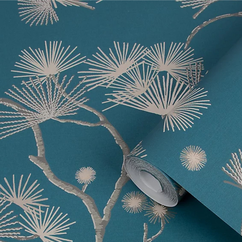 Papier peint bleu avec des motif fleur